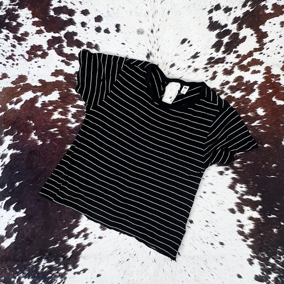 BP Black Striped Twisted Back Casual Tee Sz XS - Picture 1 of 6